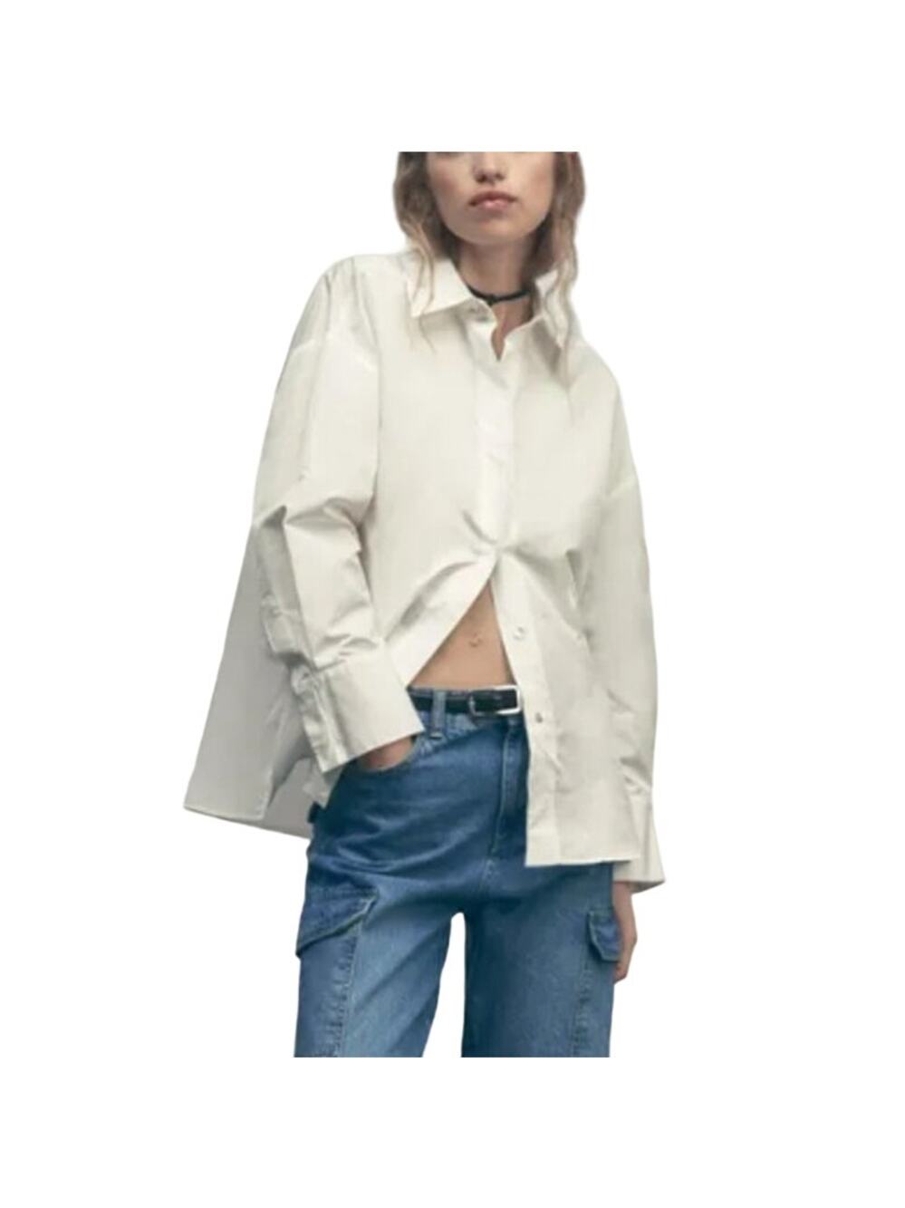 Zara S Womens Jewel Button Oversized Button Front Shirt Long Sleeve *flaw